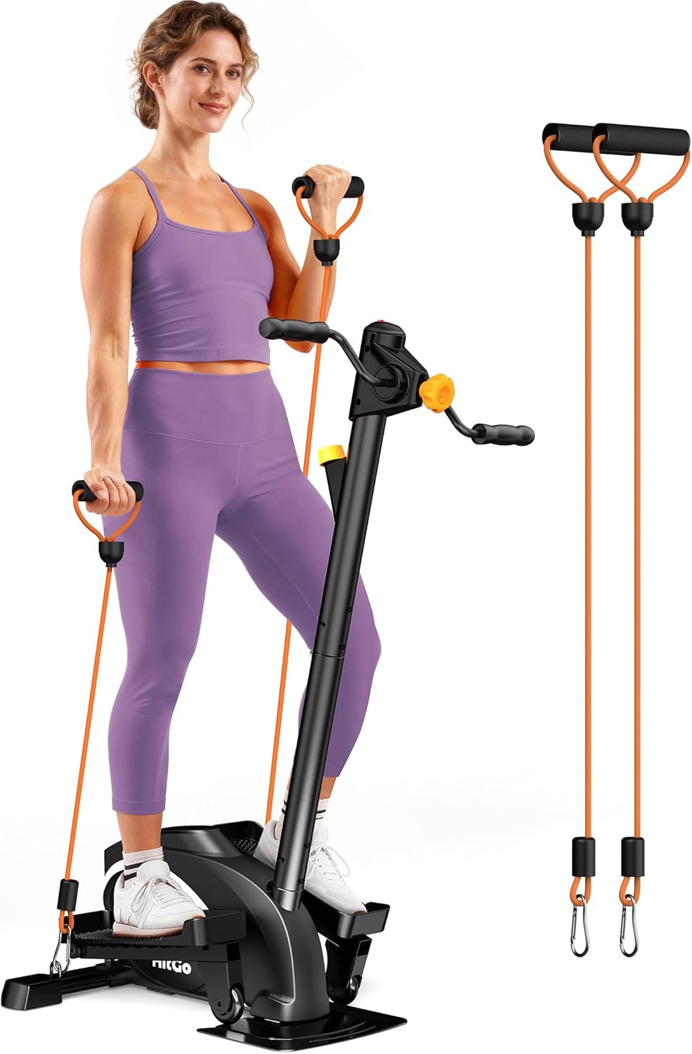 Mini Elliptical, 3-in-1 Elliptical Machine with Handlebars & Resistance Bands, Adjustable Magnetic Resistance & LCD Display, Portable Step Machine Peddler Exerciser for Senior Home Workout