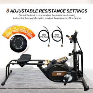 Rowing Machine, 3 in 1 Rower with 6-Level Adjustable Height & 8-Level Resistance, Dual Slide Rail System, Supports Up to 350 lbs, Row Machine for Home Exercise
