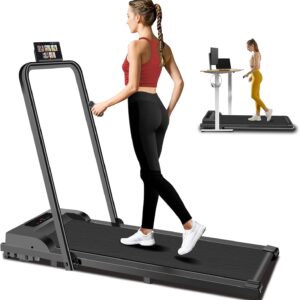 Walking Pad with Handle Bar 3 in 1 Portable Treadmills for Home Small Spaces, Foldable Under Desk Treadmills Mini Walking Pad Running Machine with Remote Control 300lbs Capacity