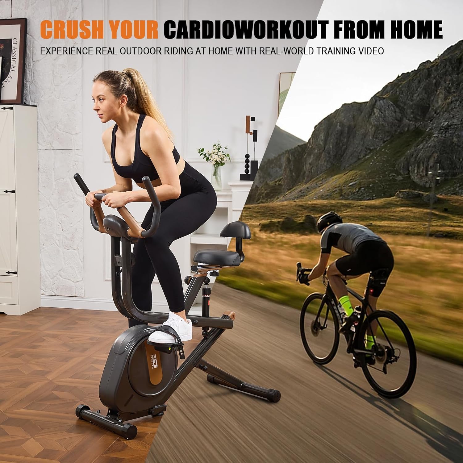 3 in 1 Exercise Bike,Squat Machine,8-level Adjustable Magnetic Bike for Home with App,Squat Rowing Machine, Low Noise Indoor Cycling Bike with 300lbs Weight Capacity,Home Workout Machine - Image 4