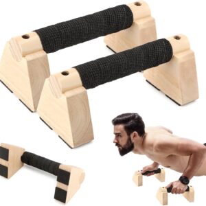 Wooden Push Up Stands & Handstand Parallettes Bars, Solid Wood Push Up Handles with Non-Slip Base for Home Gym, Calisthenics & Strength Training(Wood Color,Size:7.87inch)