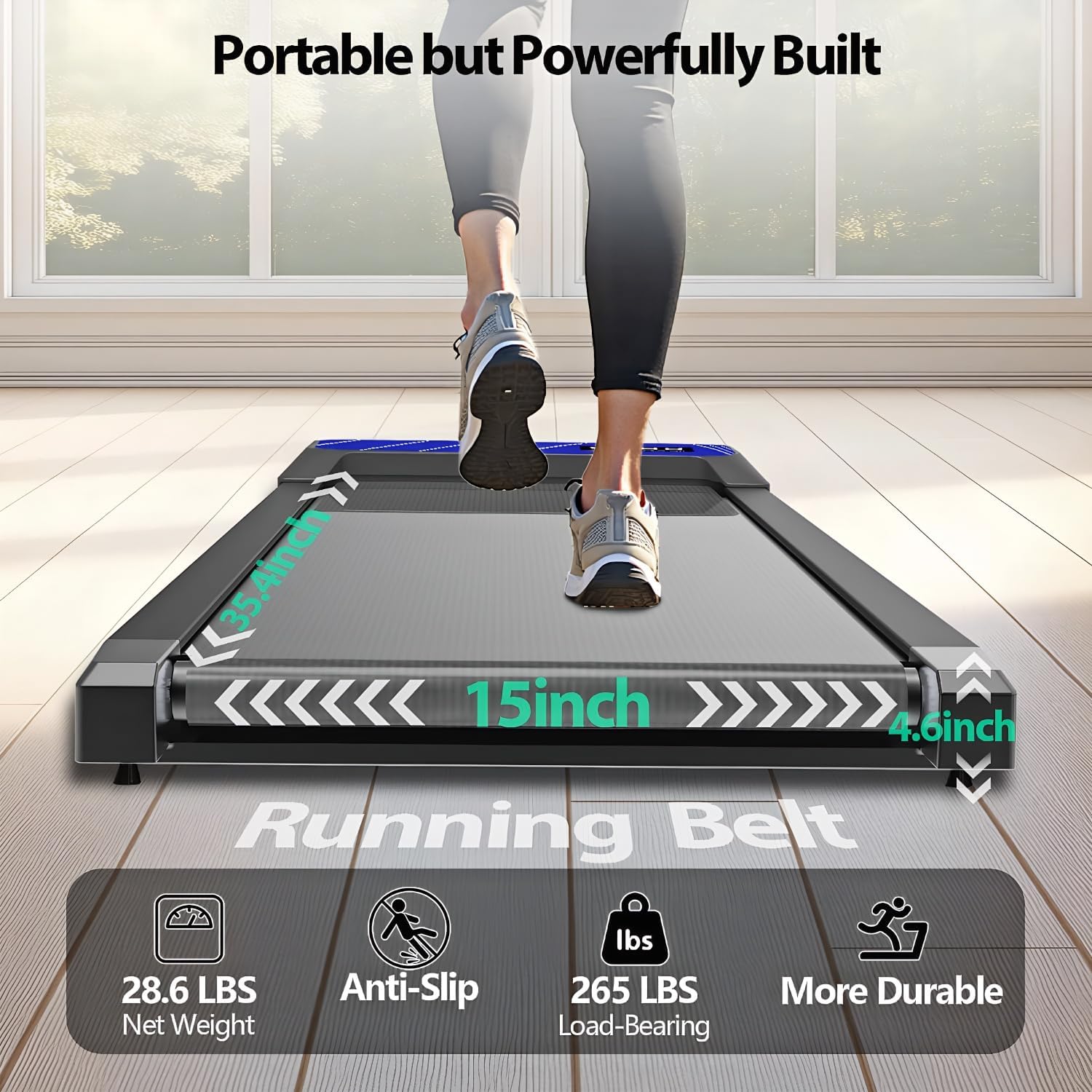 Walking Treadmill Pad, Under Desk Treadmills with Incline for Home Office,2.5 HP Portable Walking Machine with 265 LBS, Remote Control, LED Display - Image 7
