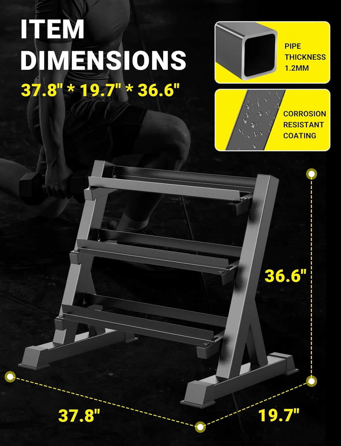 YOLEO Dumbbell Rack - 3 Tier & 5 Tier Compact Weight Rack for Dumbbell, Kettlebell, Barbell, Heavy Duty Weight Storage Organizer, Space-Saving Dumbbell Storage Stand Holder for Home Gym - 1100LBS Capacity (Rack Only) - Image 4