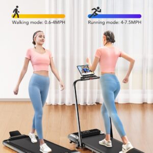 Walking Pad Under Desk Treadmill with Incline, 2 in 1 Folding Treadmill for Home/Office, Portable Compact Treadmills with Remote Control, APP & LED Display 300LBS Capacity
