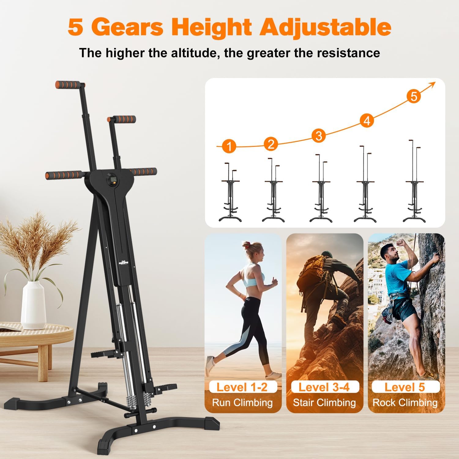 Vertical Climber Exercise Machine for Home Gym with 4 Metal Guide Rails Folding Exercise Climber Cardio Workout Machine 5-Level Heights Stair Stepper Newer Version, Easy to Assemble - Image 5