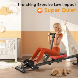 SogesHome Foldable Rowing Machine for Home Use, 12-Level Resistance Rower with Digital Monitor, Foam Handles & Transport Wheels – Indoor Cardio Fitness Workout Equipment for Gym Home, Black&Red