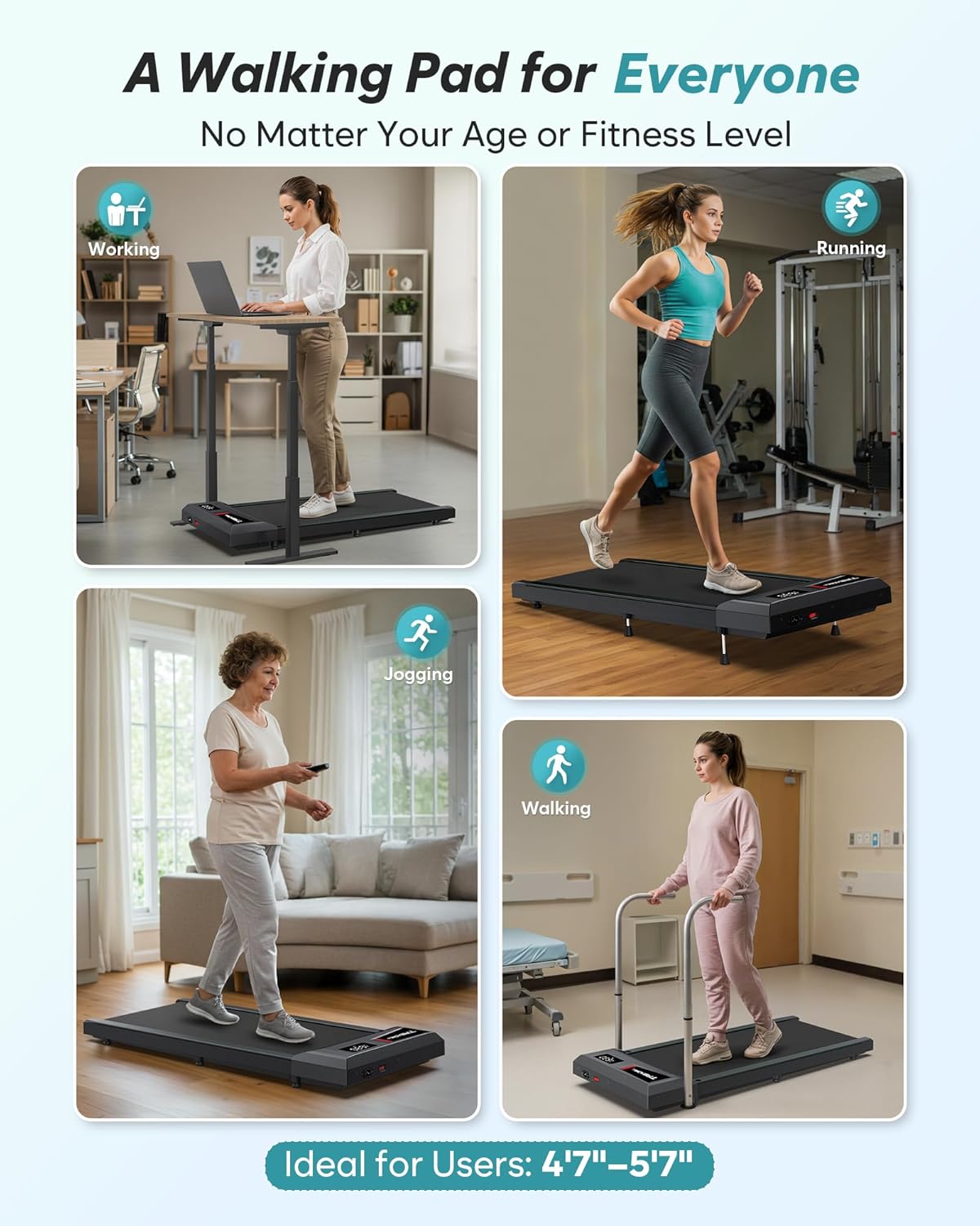 WELLFIT Auto Incline Folding Treadmill - 10% Incline Desk Walking Pad Treadmill with Handlebar, 400 lbs Heavy-Duty Capacity, Space-Saving Quiet Under-Desk Design for Home Office, Seniors & Fitness - Image 8