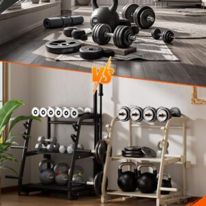3-Tier Dumbbell Rack Stand Only – 700LB Heavy Duty Weight Storage Organizer with Thickened Steel Tube, Adjustable Weight Stand for Dumbbells, Barbells, Kettlebells, Black/Beige