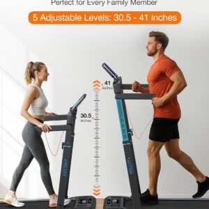 WELLFIT Treadmill with Auto Incline, 4 in 1 Foldable Treadmills for Home with Adjustable Height, 3.5HP Quiet Under Desk Treadmill, 350 LBS Capacity Portable Walking Pad with App, Space-Saving Design