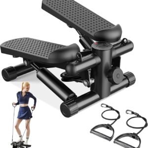 Sweetcrispy Mini Stair Steppers with Resistance Bands for Exercise at Home, Portable Exercise Twist Stepper Machine for Full Body Workout, 300LBS Capacity