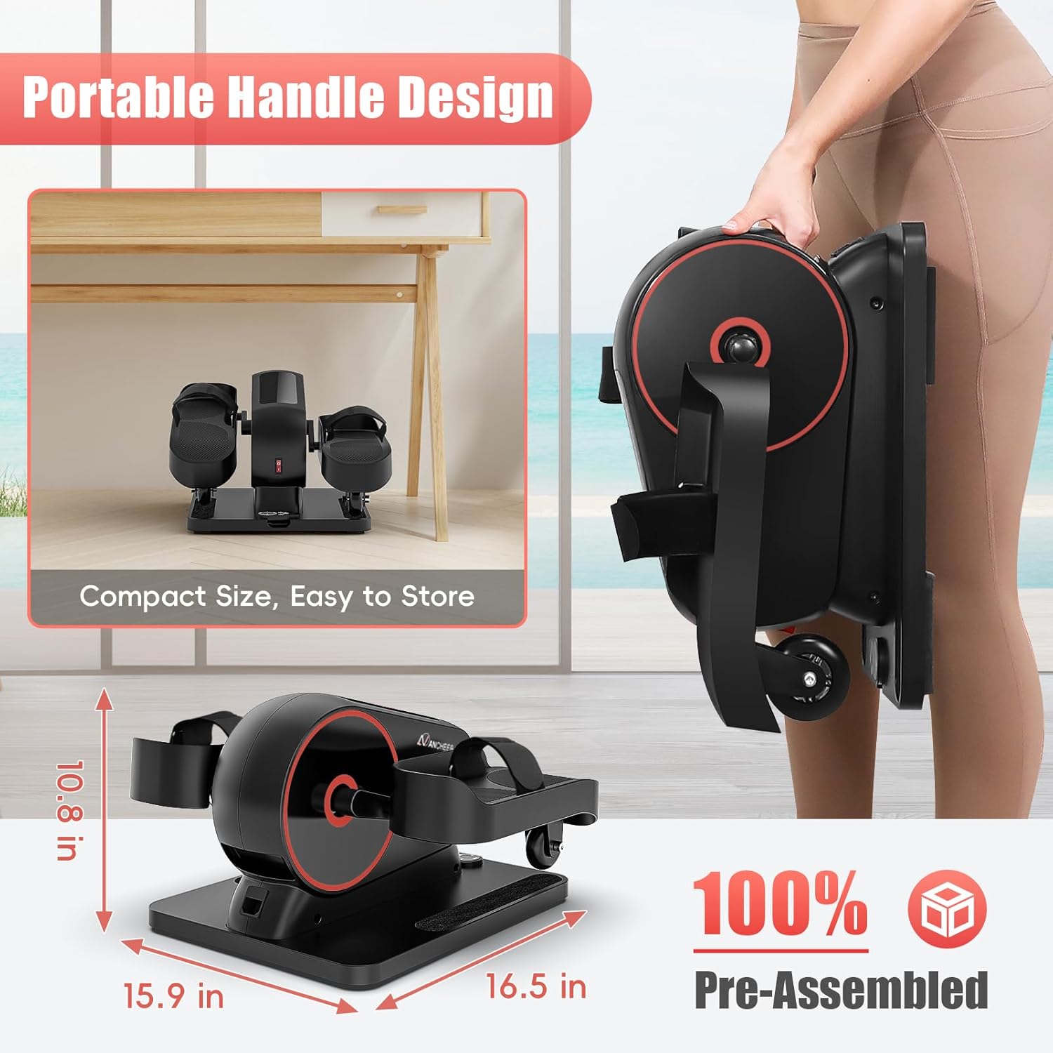 ANCHEER Under Desk Elliptical Machine, 2-in-1 Mini Exercise Bike, Digital Display, 9 Resistance Levels, 12 Speed Levels, Active and Auto Modes, Silent Operation - Image 5