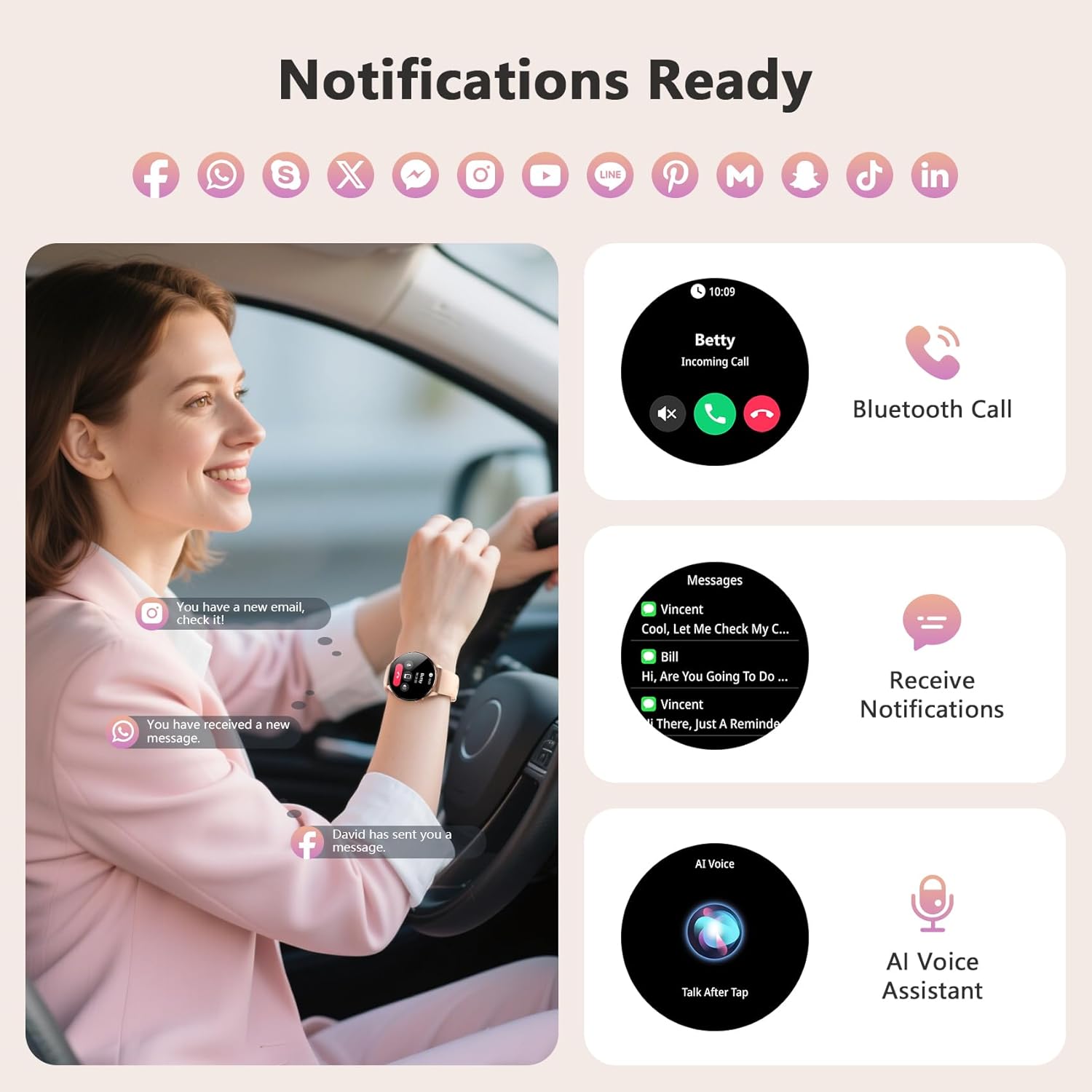 Blackview Smart Watch for Women(Make/Answer Calls), 1.43''AMOLED Touchscreen Fitness Tracker with 100+ Sports Modes, Heart Rate/SpO2/Sleep Monitor/2 Straps, Smartwatch for iPhone & Android - Image 3