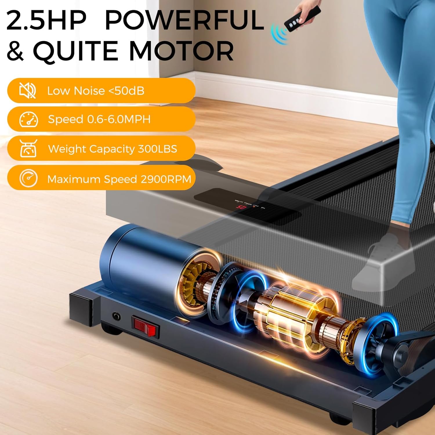 Walking Pad with Handle Bar 3 in 1 Portable Treadmills for Home Small Spaces, Foldable Under Desk Treadmills Mini Walking Pad Running Machine with Remote Control 300lbs Capacity - Image 3