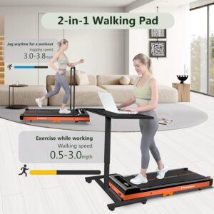 Walking Pad, Under Desk Treadmill for Home with handrail, Portable Treadmill LED Display Remote Control 300 lbs Capacity
