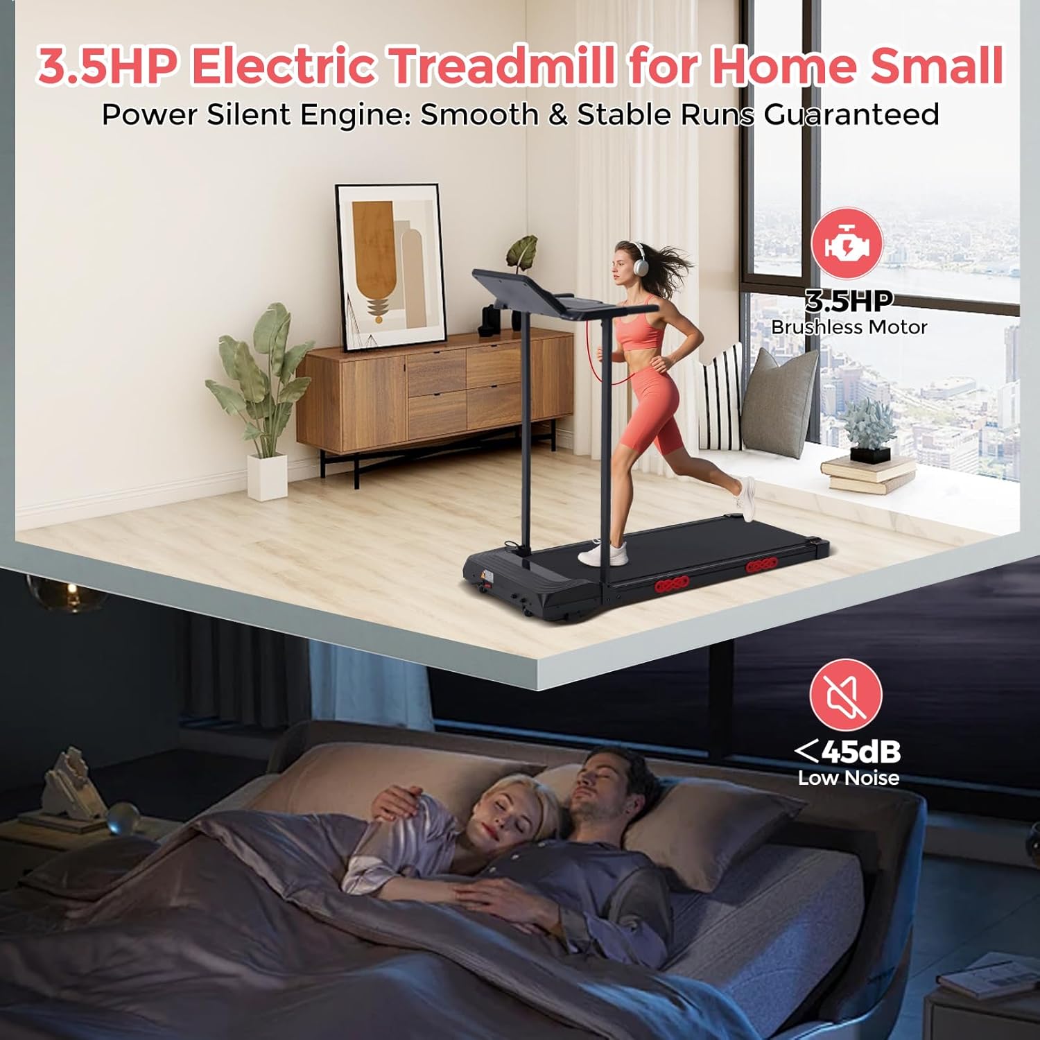 Walking Pad Treadmill with Handle Bar, 3.5HP Compact Electric Walking Pads Treadmills with Handles for Home Apartment Small, 0.6-10MPH Portable Foldable Folding Small Treadmill Home, 400LBS Capacity - Image 7