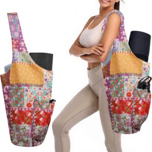 Yoga Mat Bag Carrier for Women Workout Large Waterproof with Zipper Pocket, Keychain and Wide Shoulder Straps