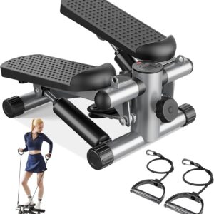 Sweetcrispy Mini Stair Steppers with Resistance Bands for Exercise at Home, Portable Exercise Twist Stepper Machine for Full Body Workout, 300LBS Capacity