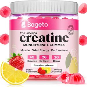Creatine for Women, 120 Ct Sugar-Free Creatine Monohydrate Gummies with Collagen, BCAAs, Vitamin C & B12 for Muscles, Energy & Booty, Flavored Vegan Creatine Pre and Post Workout Supplements for Women
