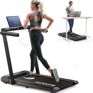 2 in 1 Folding Treadmills for Home Small Office, 2.5HP Walking Pad Treadmill with Handle Bar, 300lbs Capacity, Copmact Protable Treadmill with Smart APPs, 12 HIIT Modes and Touch Screen