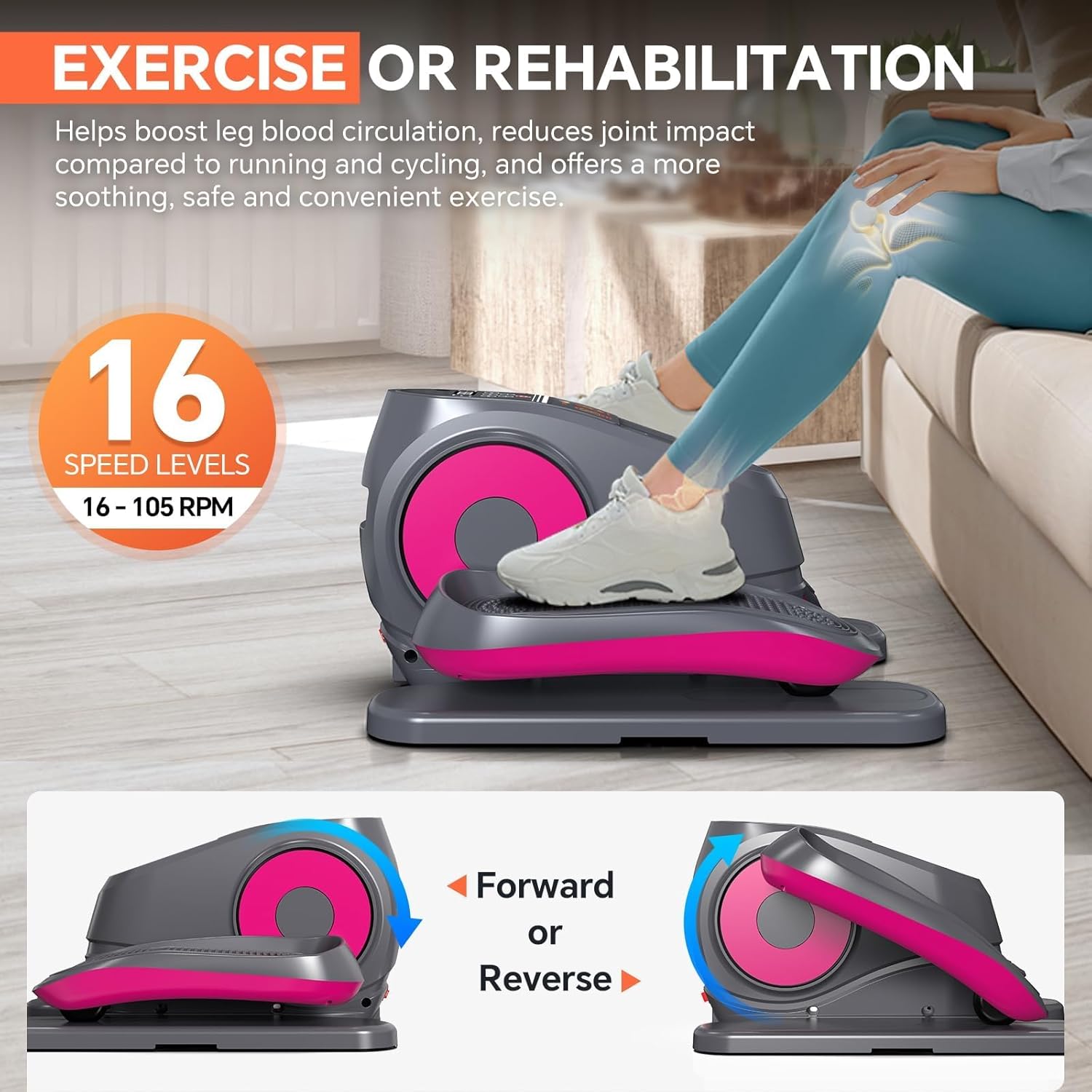 2025 New Under Desk Elliptical Machine, Electric Ellipse Leg Exerciser Pro As Seen On TV with 16 Adjustable Speed, Quiet and Fully Assembled with Remote Control & Non-Slip Foot Straps - Image 2