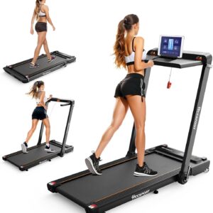 Treadmill with Incline, 3 in 1 Under Desk Treadmill Walking Pad with Removable Desk Workstation 3.5HP Foldable Compact Walking Treadmills for Home Small Office with Wristband Remote Control