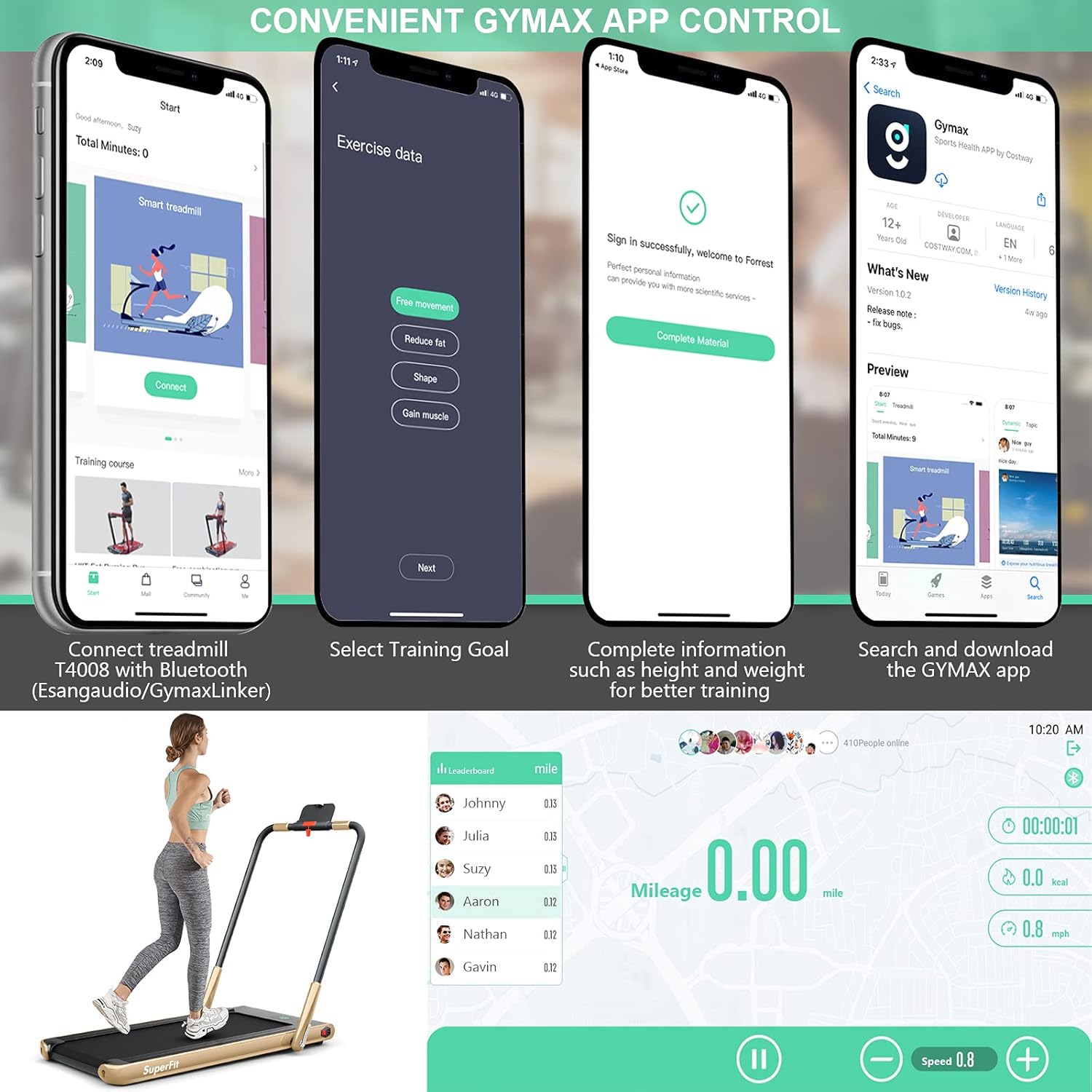 Goplus 2 in 1 Folding Treadmill, 2.25HP Under Desk Electric Superfit Treadmill, Installation-Free with APP Control, Remote Control, Bluetooth Speaker, LED Display, Walking for Home - Image 6