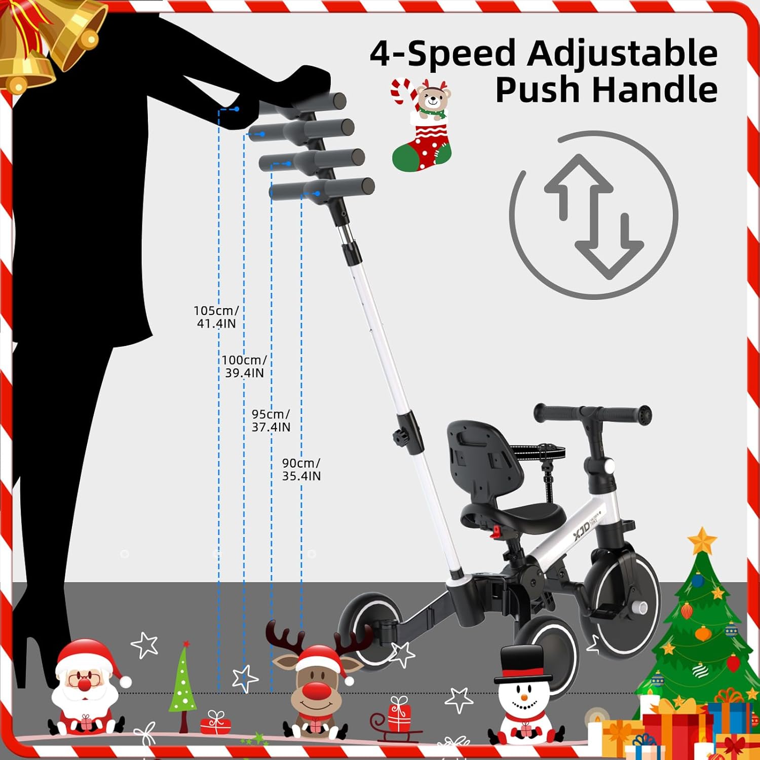 XJD Toddler Bike, 6 in 1 Folding Toddler Tricycle for 1-4 Year Old with Parental Control Handle, Balance Bike with Removable Pedal, Backrest, Adjustable Seat, First Christmas Birthday Gifts (White) - Image 9