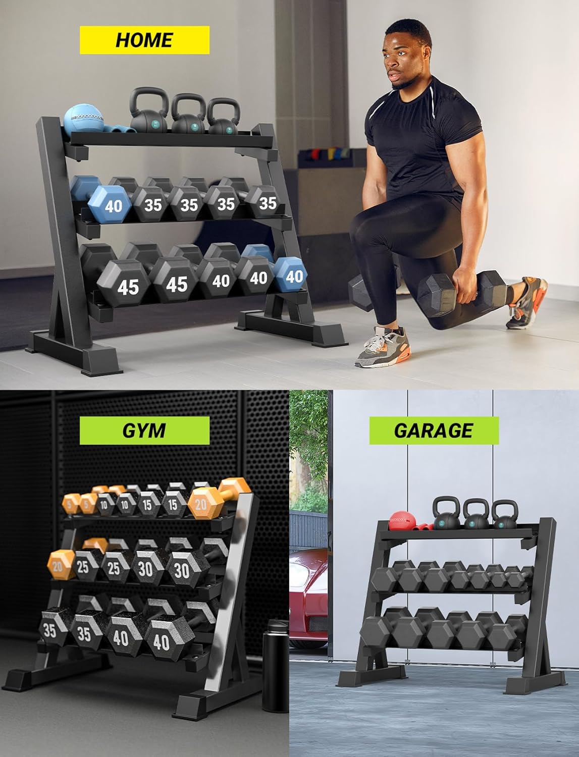 YOLEO Dumbbell Rack - 3 Tier & 5 Tier Compact Weight Rack for Dumbbell, Kettlebell, Barbell, Heavy Duty Weight Storage Organizer, Space-Saving Dumbbell Storage Stand Holder for Home Gym - 1100LBS Capacity (Rack Only) - Image 6