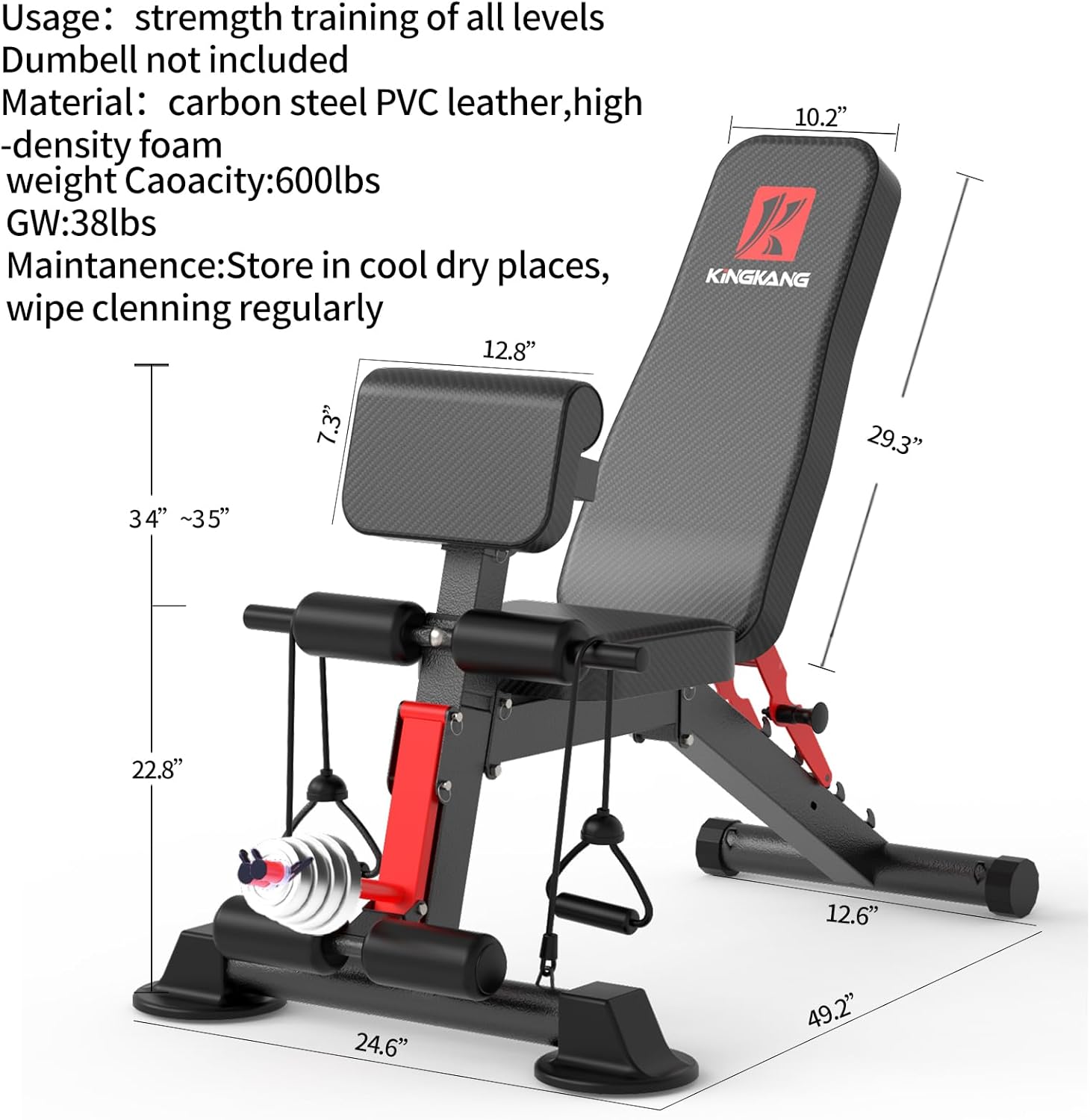 Adjustable Weight Bench,Utility Workout Bench Foldable Incline Decline Benches for Home Gym Full Body Workout,Load 600LBS - Image 6