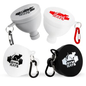 Protein Powder Funnel Set – Travel Protein Powder Container to Go with Carabiner & Reinforced Caps to Stop Spills – Protein & Pre Workout Powder Supplement Funnel for Bottles & Shakers – 4 Pack