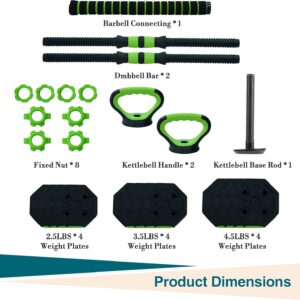 4-In-1 Adjustable Weights Dumbbell Set, Weight Set with Connector Used As Kettlebells, Barbell, Push Up Stand, Fitness Exercise Dumbbell, Free Weight Set for Home Gym