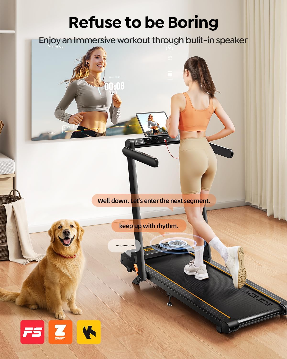 Foldable Treadmill with 10% Incline, 2.5HP Walking Pad with Handle Bar, 300 lb Capacity Treadmills for Home/Office, Under Desk Treadmill with App & Bluetooth Speaker, 0.6-10MPH - Image 6
