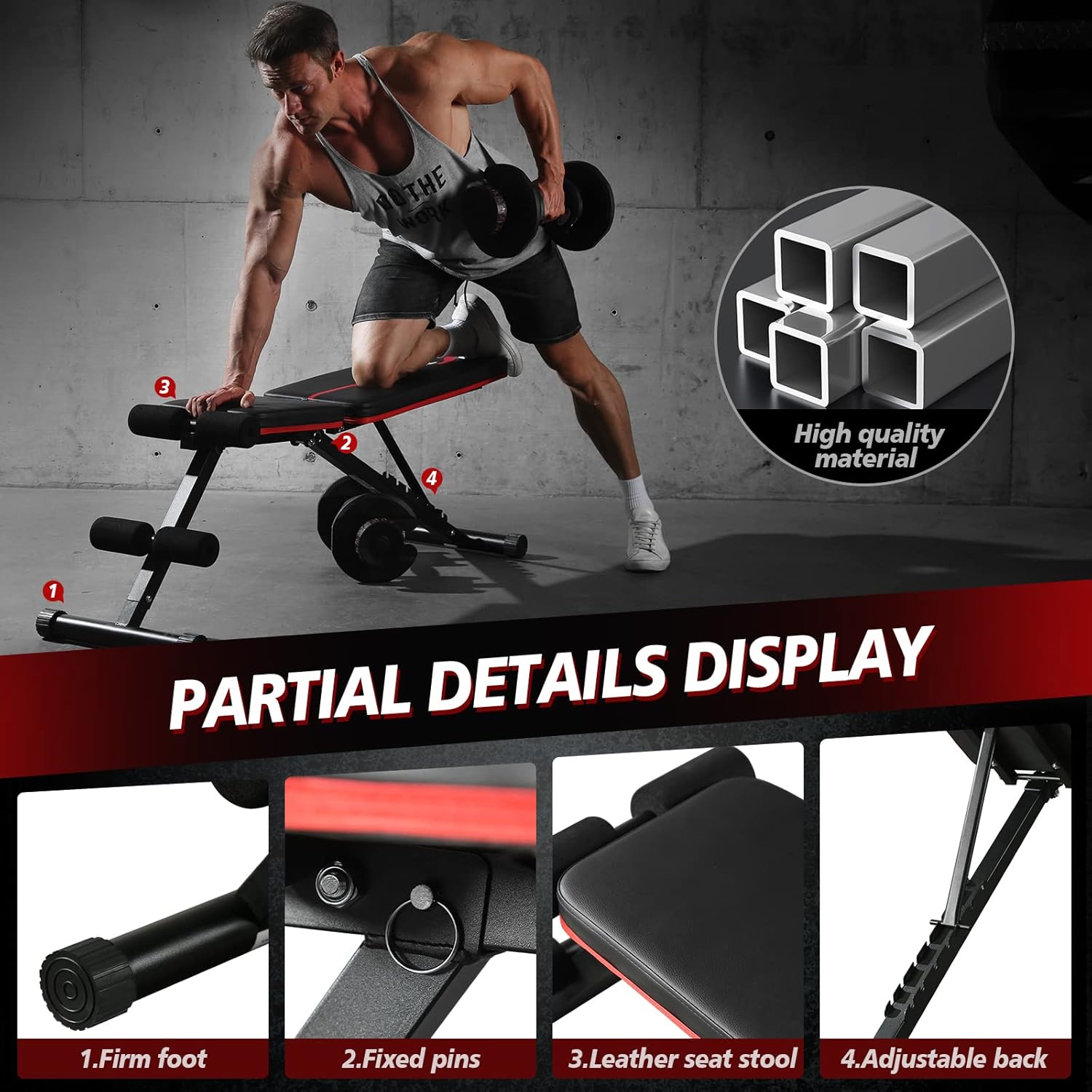 Weight Bench Press, Adjustable Workout Bench for Home Gym, Incline Decline Strength Training - Image 3
