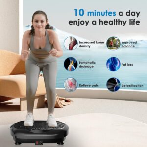 Vibration Plate Exercise Machine – Whole Body Workout Vibration Platform Lymphatic Drainage Machine for Weight Loss Home Fitness with Resistance Bands Remote