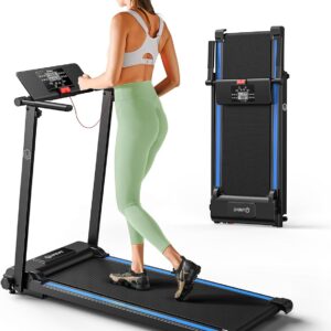 UREVO Treadmill with Desk Workstation, Walking Pad Treadmills for Home Office, Under Desk Compact Design Treadmill with HIIT Programs, Remote Control, LED Display