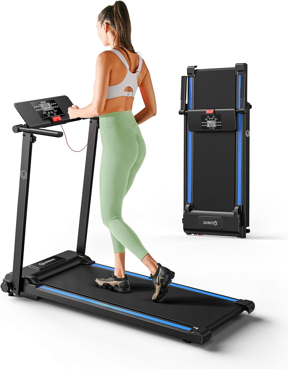 UREVO Treadmill with Desk Workstation, Walking Pad Treadmills for Home Office, Under Desk Compact Design Treadmill with HIIT Programs, Remote Control, LED Display