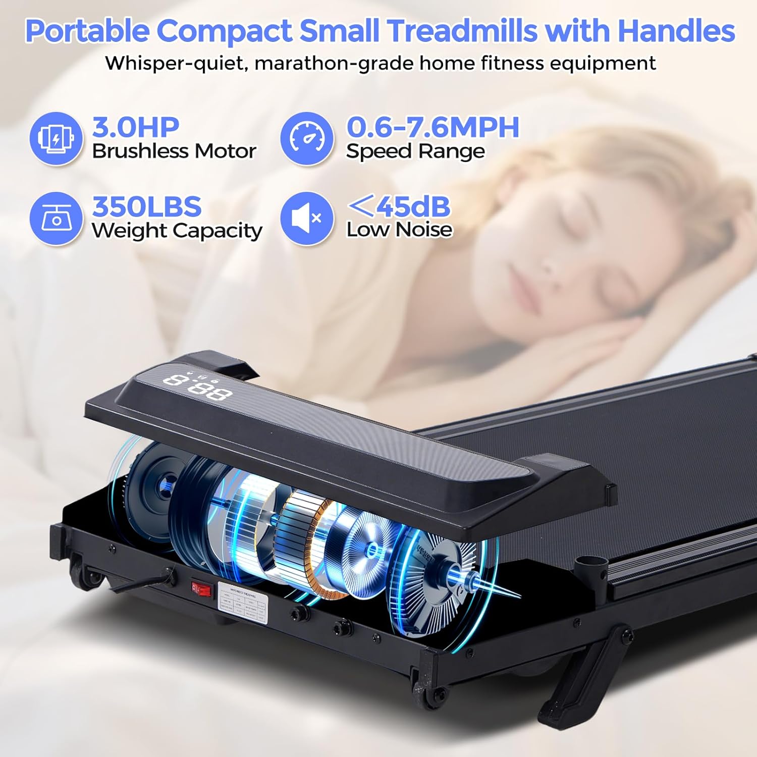 Electric Walking Pad Treadmill with Adjustable Incline and Handle Bar, 3.5HP Small PortableTreadmills for Home Office Small, 4 in 1 Folding Foldable Treadmill with Handles, 0.6-7.6MPH, 350LBS - Image 6