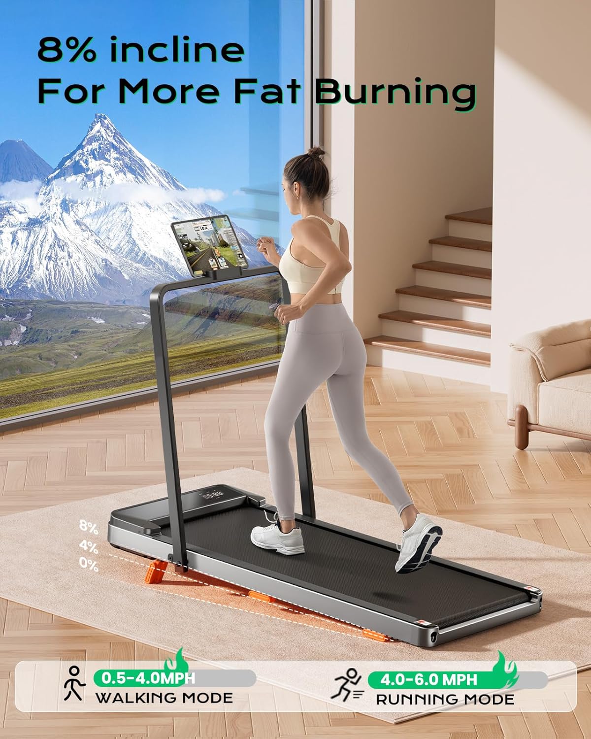 Walking Pad,Treadmill with Incline for Home Office, 2.5HP Portable Under Desk Treadmill with 265 Lbs Capacity,Remote Control, Led Display - Image 2