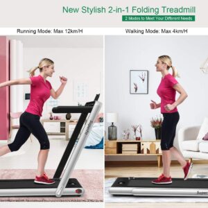GYMAX Walking Pad, 2.25HP Dual Display Foldable Treadmill for Home with Remote/Smart App Control, Portable Compact Treadmill for Office Under Desk, Folding Running Machine for Small Spaces