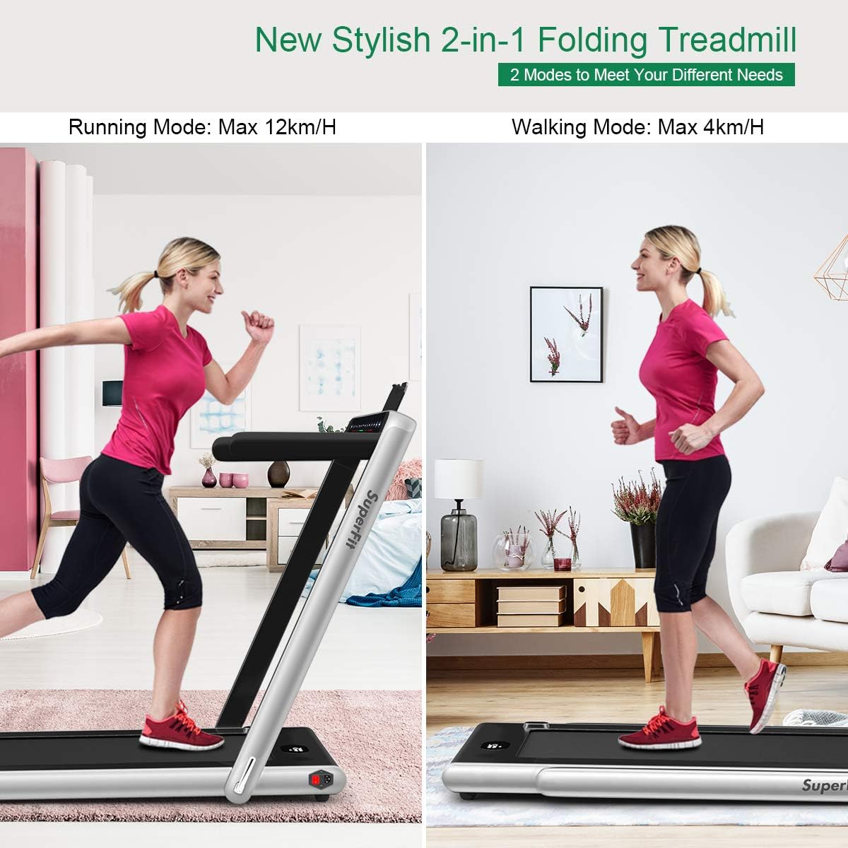 GYMAX Walking Pad, 2.25HP Dual Display Foldable Treadmill for Home with Remote/Smart App Control, Portable Compact Treadmill for Office Under Desk, Folding Running Machine for Small Spaces - Image 2