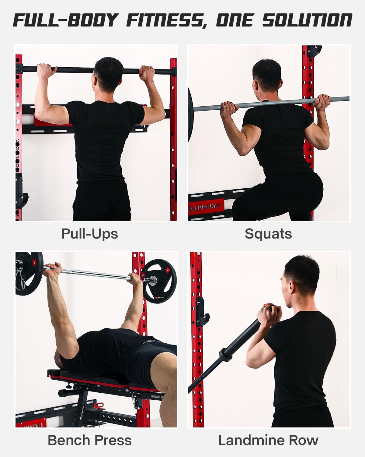 2" x 2" Folding Wall Mounted Squat Rack, 1100 Pounds Capacity Power Rack with Pull Up Bar, J Hooks and Other Attachments, Space-Saving Home Gym Package - Image 5