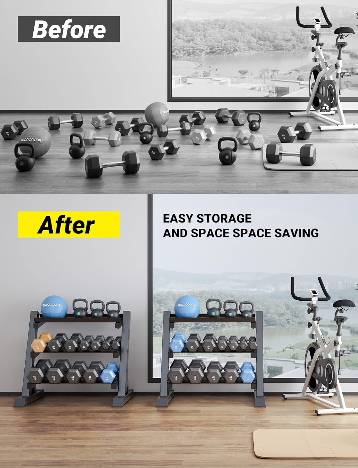 YOLEO Dumbbell Rack - 3 Tier & 5 Tier Compact Weight Rack for Dumbbell, Kettlebell, Barbell, Heavy Duty Weight Storage Organizer, Space-Saving Dumbbell Storage Stand Holder for Home Gym - 1100LBS Capacity (Rack Only) - Image 7