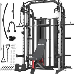 DONOW Smith Machine with Weight Stacks Home Gym Sytem Power Cage Squat Rack Dual Cable Crossover Machine All in One
