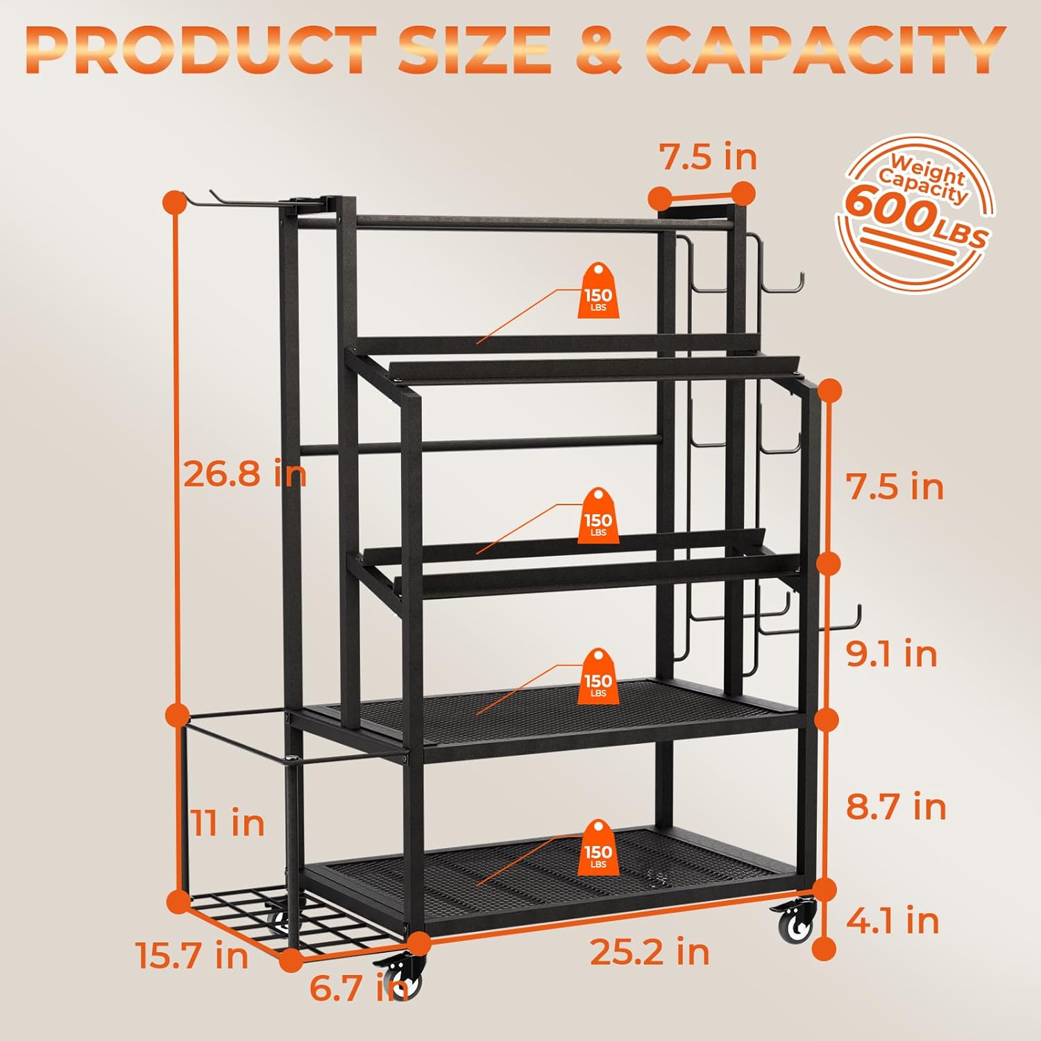 600LBS Dumbbell Rack Weight Stand - Bonvork Adjustable Weight Rack for Dumbbells, Home Gym Storage Rack for Yoga Mat Foam Roller Kettlebells, Workout Equipment Storage Organizer With Wheels - Image 6