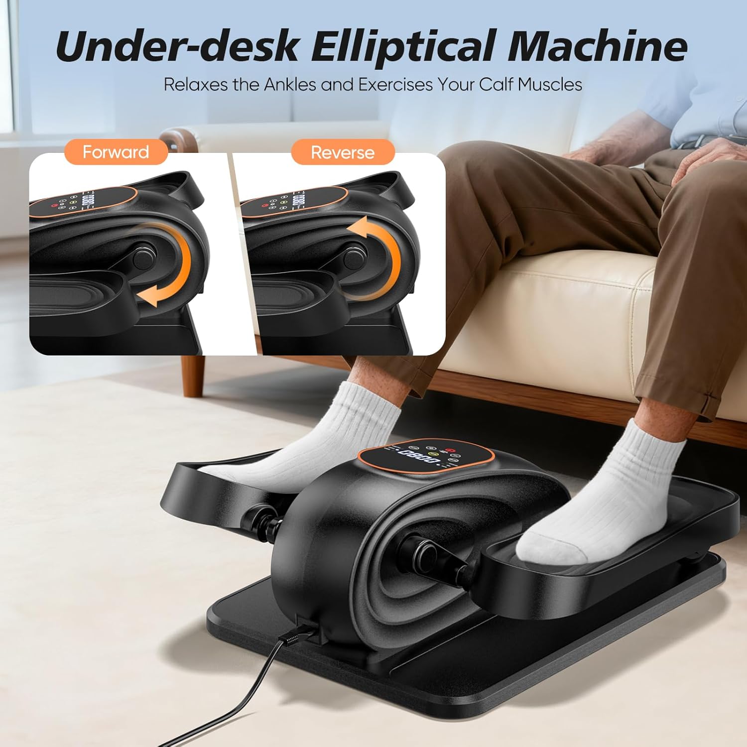 Under Desk Elliptical Machine for Senior, Quiet Motorized Leg Exerciser with Smart Remote, Pedal Exerciser with 15 Adjustable Speeds for Auto/Manual Modes, LCD Monitor, Easy to Use for Home Office - Image 5