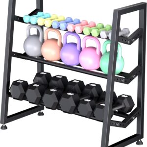 Upgraded V-type 3-Tier Dumbbell Rack, Adjustable Heavy-Duty Metal Weight Rack for Dumbbells, Kettlebells & More, Space-Saving Home Gym Organizer (Dumbbells Not Included)​