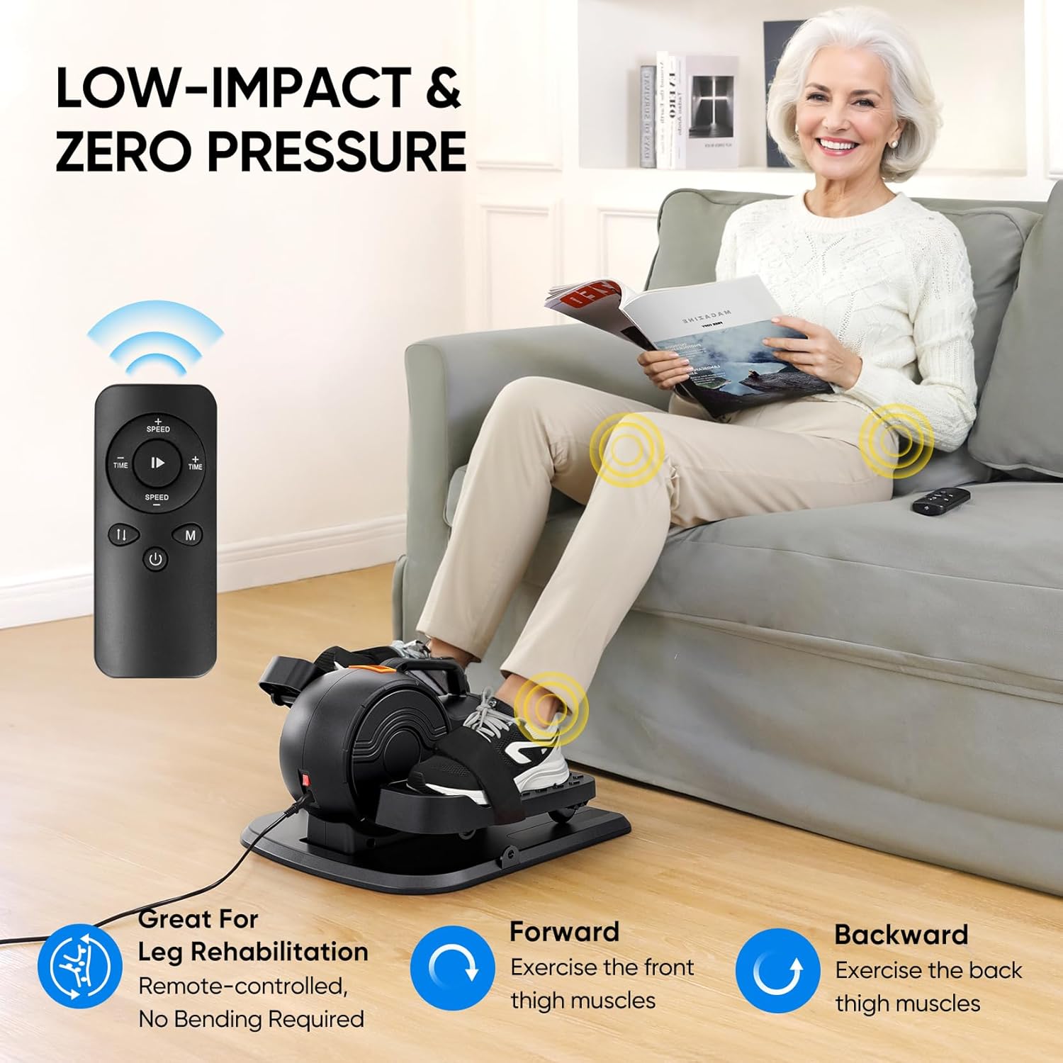 Under Desk Elliptical Machine, 3-in-1 THERUN Electric Leg Exerciser for Seniors, Fully Assembled Portable Seated Pedal Exerciser w/Remote Control, 10-Level Speeds & Resistance - Image 4