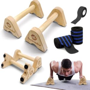 2PCS Wooden Parallettes Push up Bars, Non-Slip Base, Wood Pushup Handles with Wrist Guard, Exercise Home Workout Equipment for Men and Women Strength Training, Planks Calisthenics