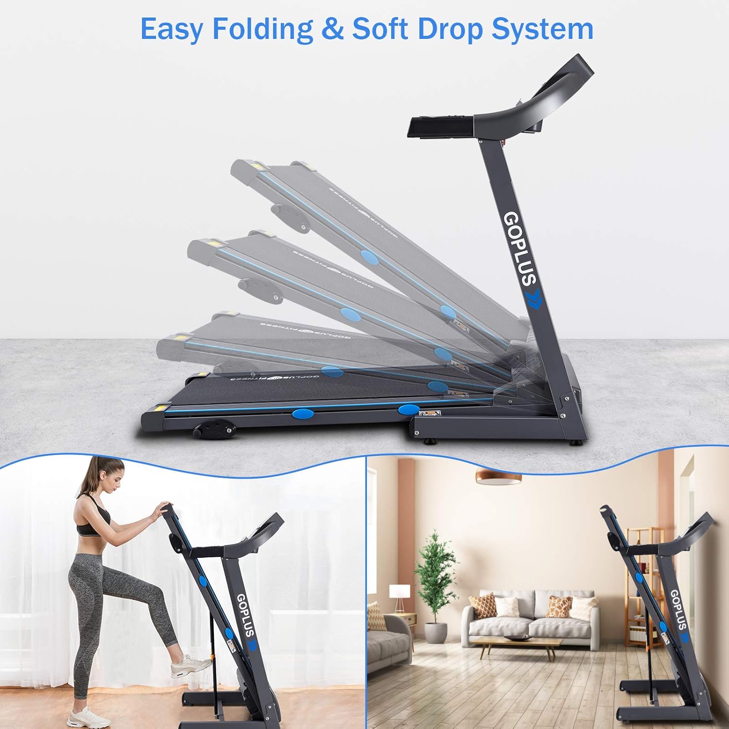 Goplus 2.25HP Folding Treadmill with Incline, Electric Treadmill, Walking Running Jogging Fitness Machine with Blue Backlit LCD Display for Home & Gym Cardio Fitness - Image 6