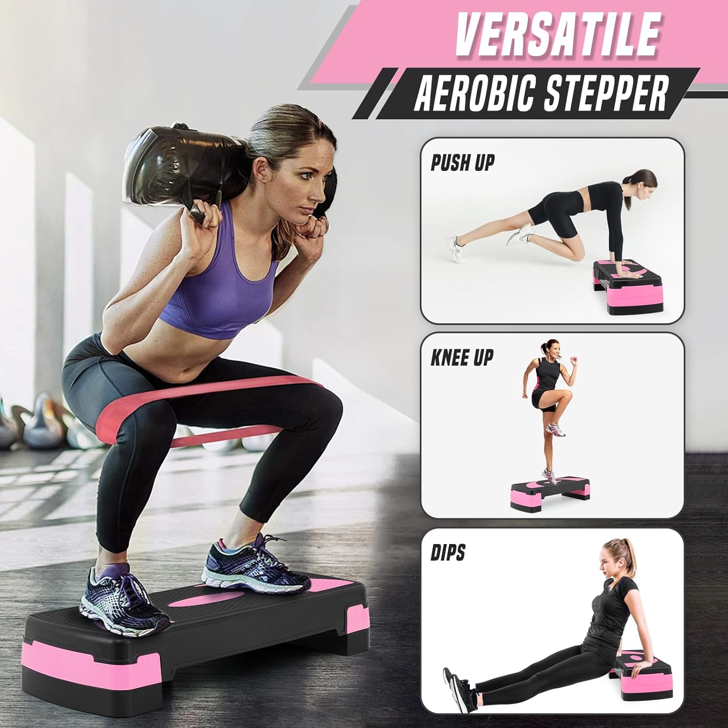31" Aerobic Exercise Step Platform, Step Up Exercise Platform with 4" 6" 8" Adjustable Risers, Stair Stepper Workout Stepper for Home Gym Strength Training Fitness Equipment - Image 5